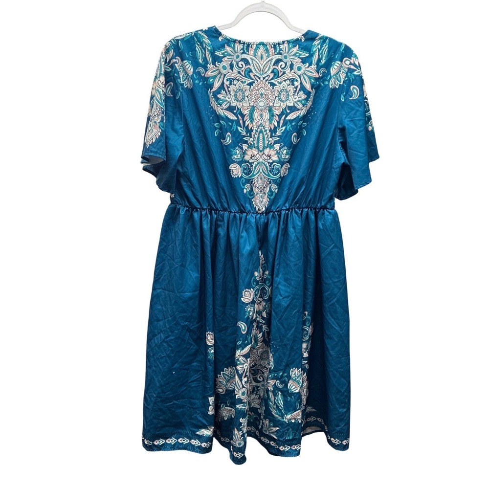 BloomChic Blue Floral Boho Dress NWoT 12 V Neck Flutter Sleeve Empire Boho Chic - Picture 4 of 10
